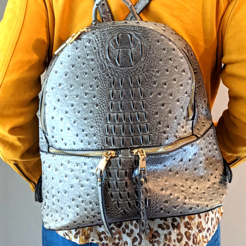 Grey Faux Leather Backpack